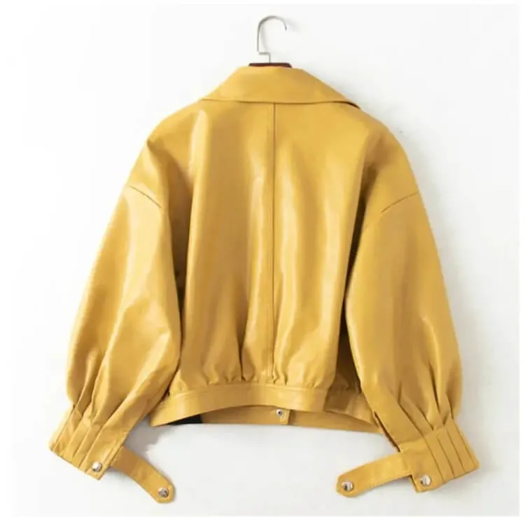 Yellow Single Breasted Motorcycle Punk Coat - Edgy Fashion Jacket