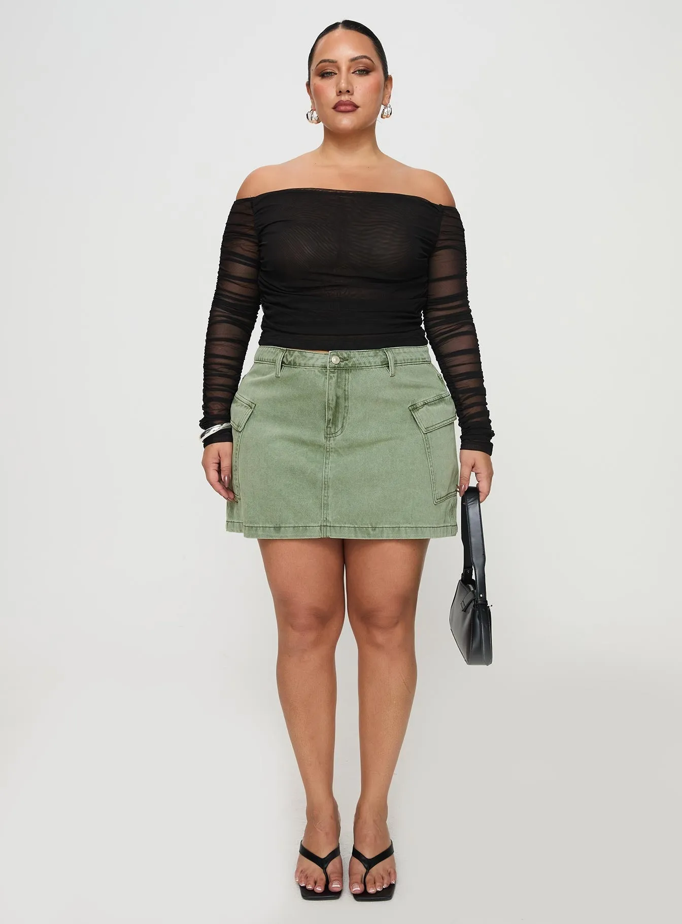 Zakai Cargo Denim Mini Skirt Green Curve