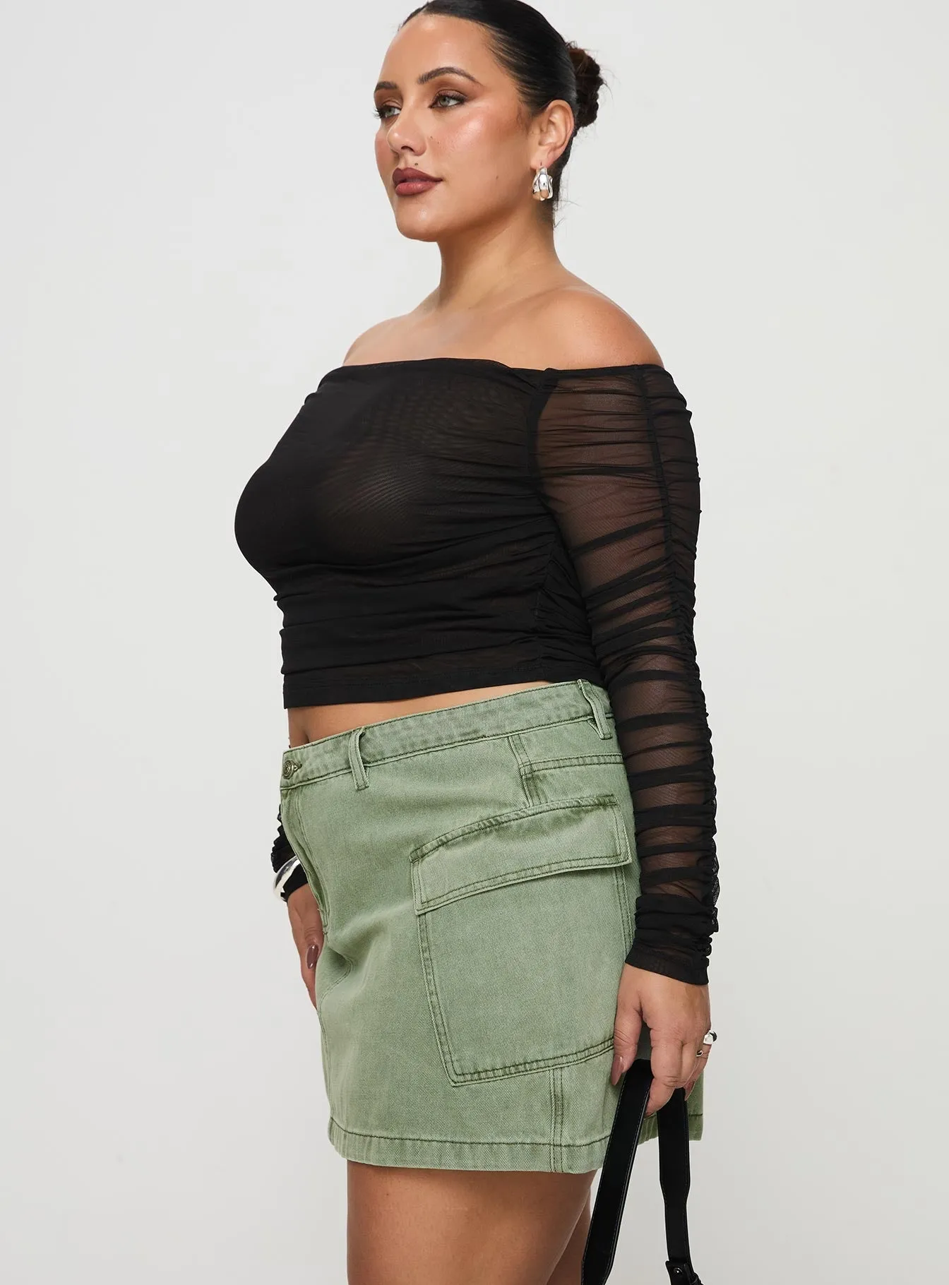 Zakai Cargo Denim Mini Skirt Green Curve