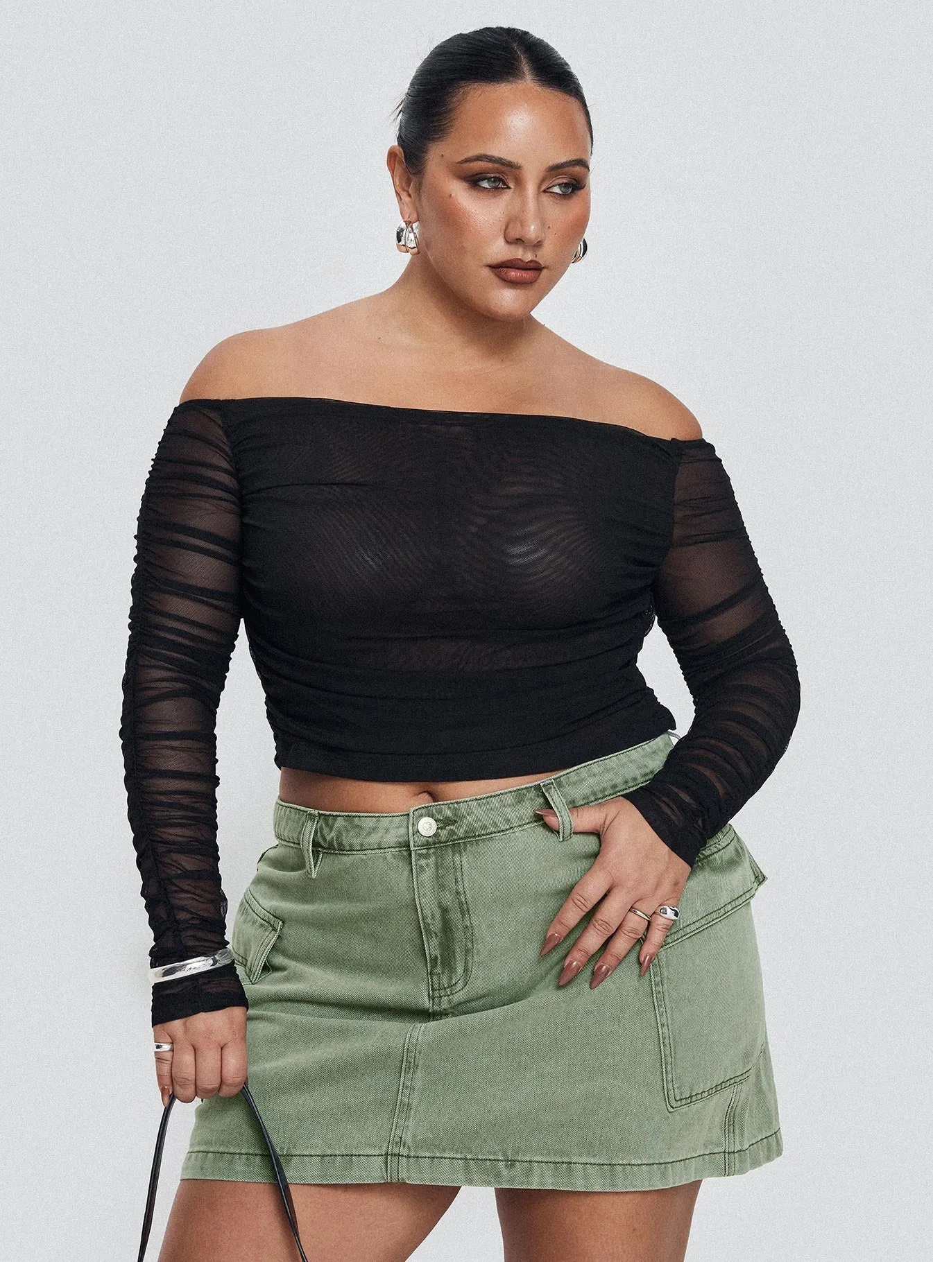 Zakai Cargo Denim Mini Skirt Green Curve